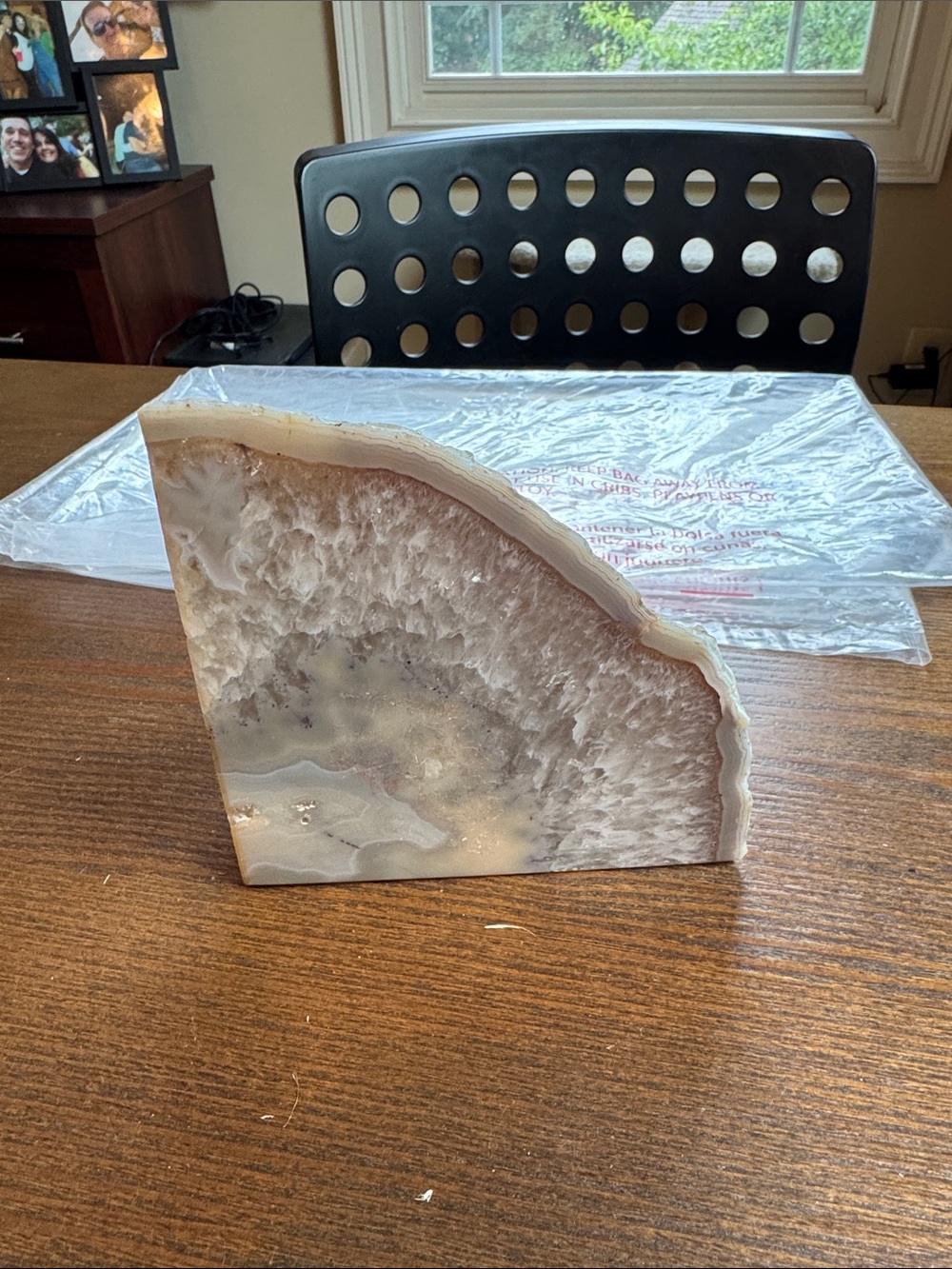 Natural Agate Geode Slice Bookend - Neutral Tones 5”x5”
